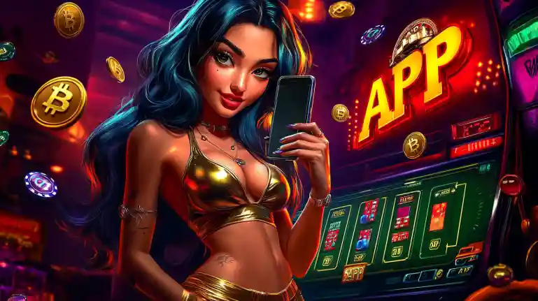 Happy couple holding smartphone with HOMEBET88 casino app in colorful gaming environment